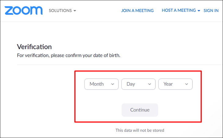 Nhập ngày, tháng, năm sinh của bạn và nhấn Continue