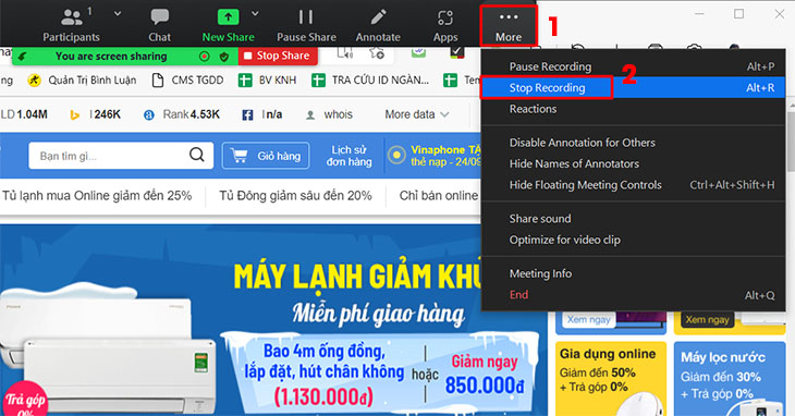 Tạm dừng/dừng ghi lại Video