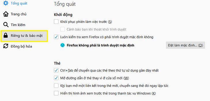 chọn Riêng tư & bảo mật