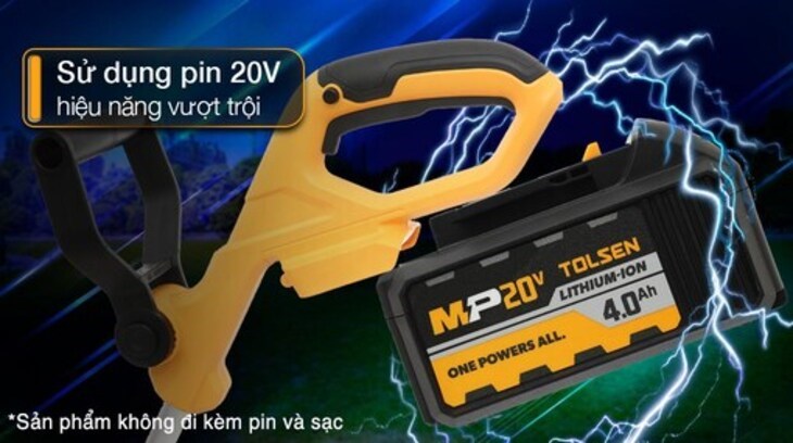 Máy cắt cỏ pin Tolsen 87372 20V (không kèm pin, sạc) thuộc dạng máy cắt cỏ chạy bằng pin nên thích hợp cắt cỏ ở diện tích rộng
