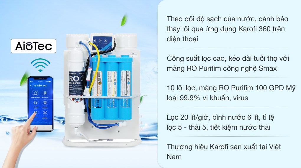 Tham khảo máy lọc nước RO Karofi KAQ-U95 10 lõi đang kinh doanh tại Điện máy XANH