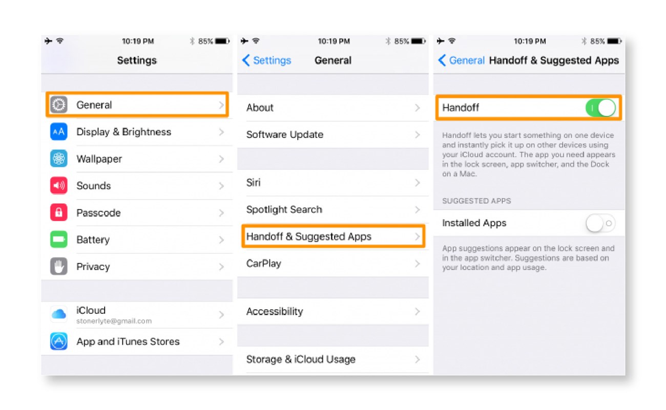 Mở Settings, trong General chọn Handoff và bật lên