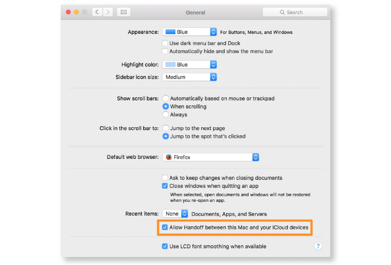 chọn Allow Handoff between this Mac and your iCloud devices