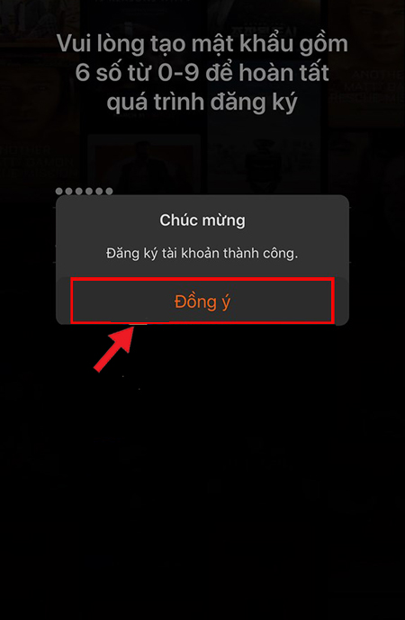Chọn mục Đồng ý để xác nhận đăng ký thành công