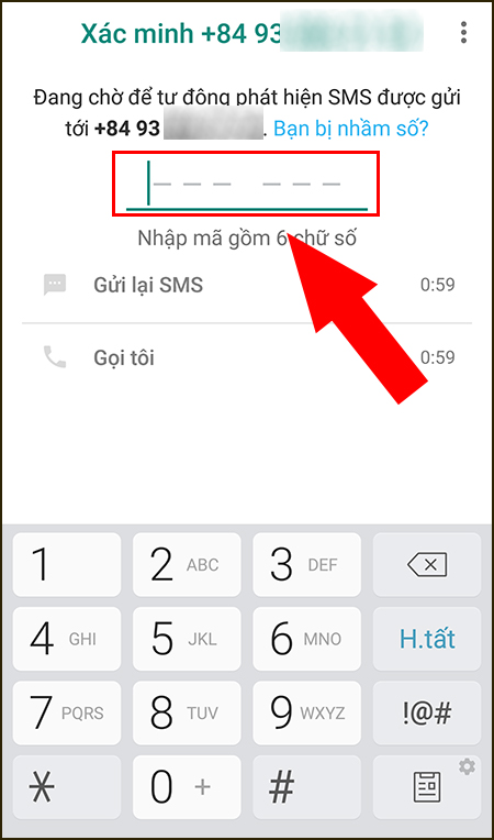 Nhập mã xác minh đã được nhận