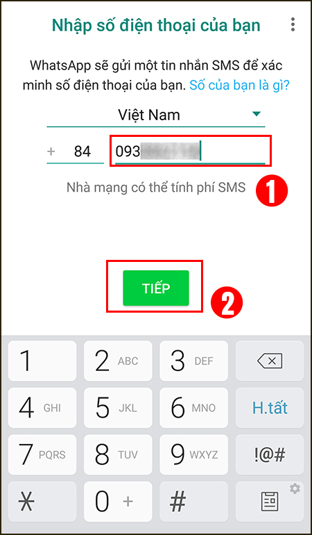 Nhập số điện thoại bạn muốn đăng kí