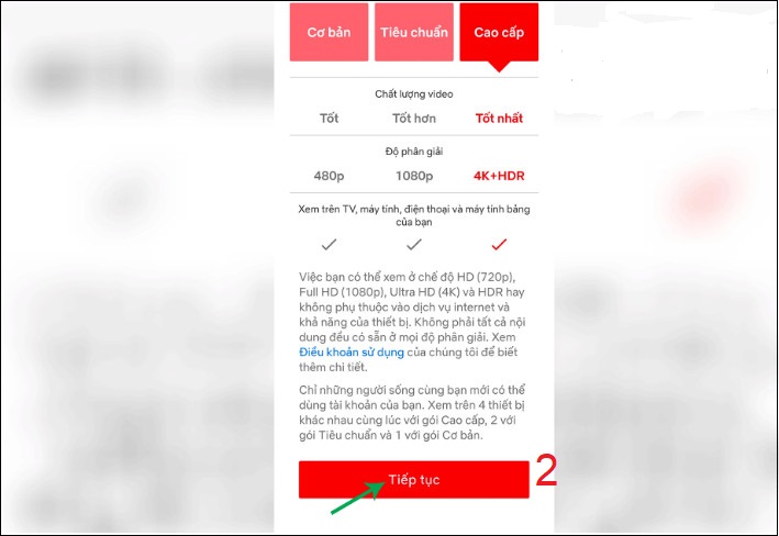Chọn gói dịch vụ phù hợp với nhu cầu sử dụng và click