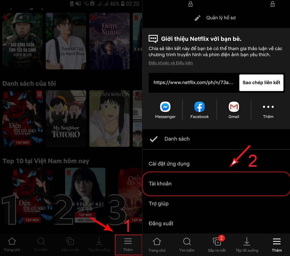 Để hủy tài khoản Netflix, chọn mục