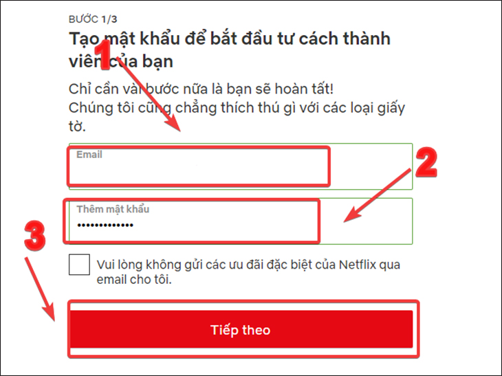 Nhập đầy đủ thông tin Email và mật khẩu rồi chọn