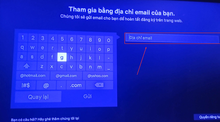 Nhập địa chỉ Email để đăng ký tài khoản Netflix
