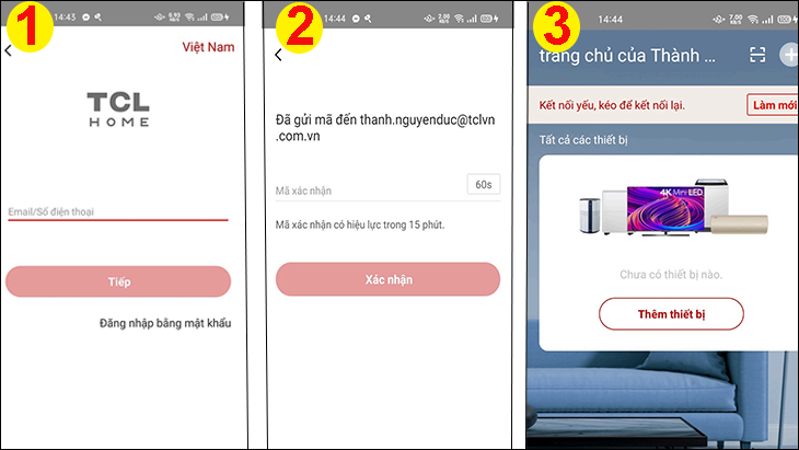 Hướng dẫn đăng nhập đối với người dùng đã có tài khoản TCL Home