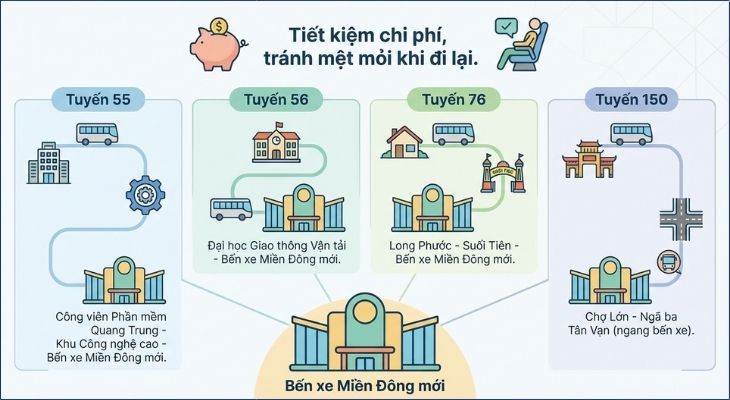 Danh sách các tuyến xe buýt kết nối bến xe Miền Đông mới