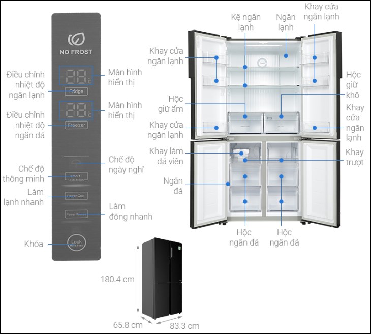 Bảng điều khiển của tủ lạnh Aqua Inverter 456 lít Multi Door AQR-M525XA(FB)