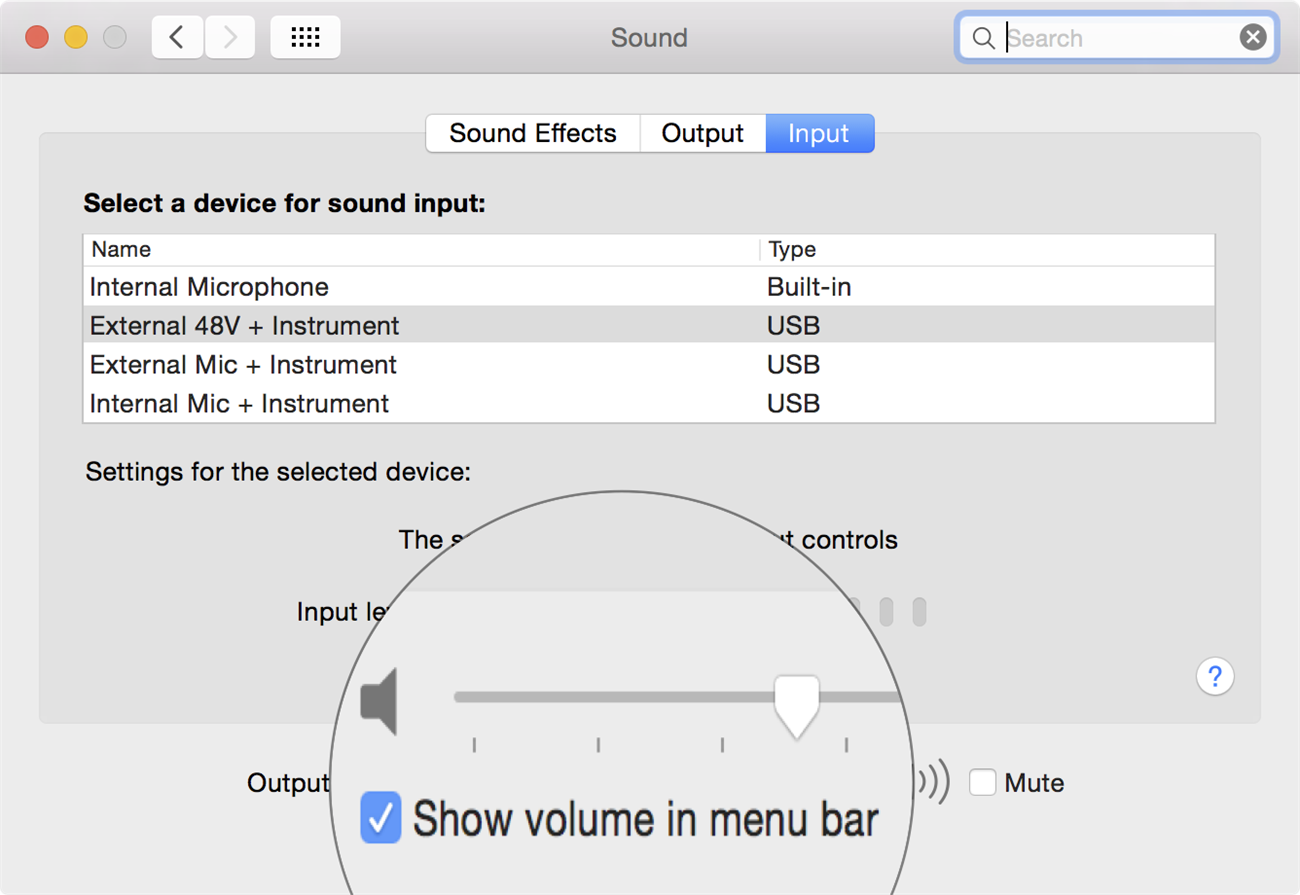 đánh dấu vào ô Show volume in the menu bar