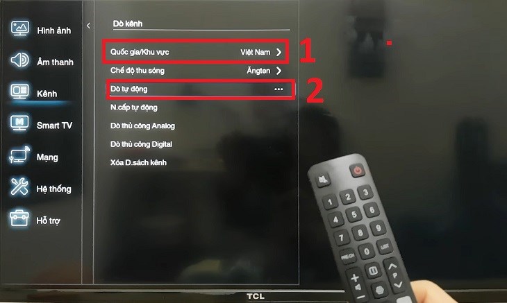 Chọn Việt Nam > chọn Dò tự động > chọn Digital & Analogue