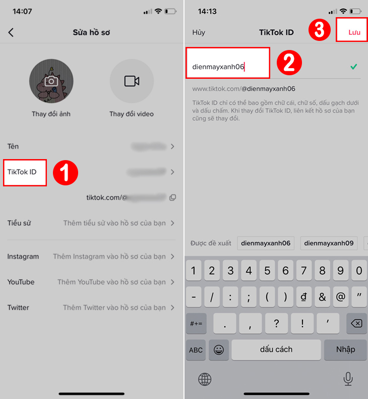 Màn hình hiển thị tick xanh thì TikTok ID được phép sử dụng