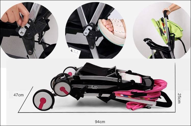 Thông thường, các loại xe đẩy em bé gấp gọn hiện đại đều có cách gấp và mở giống nhau
