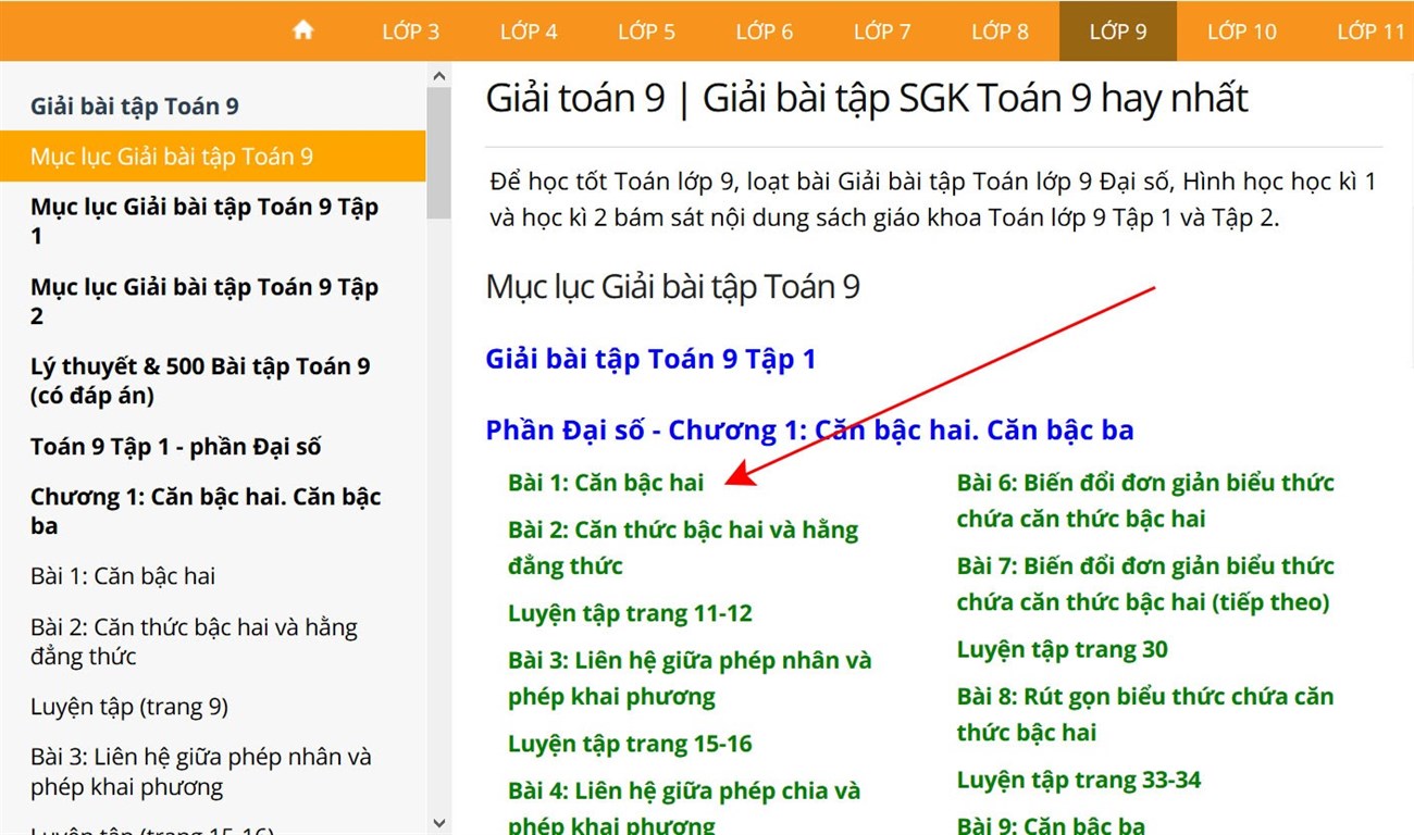 Chọn nội dung bài học