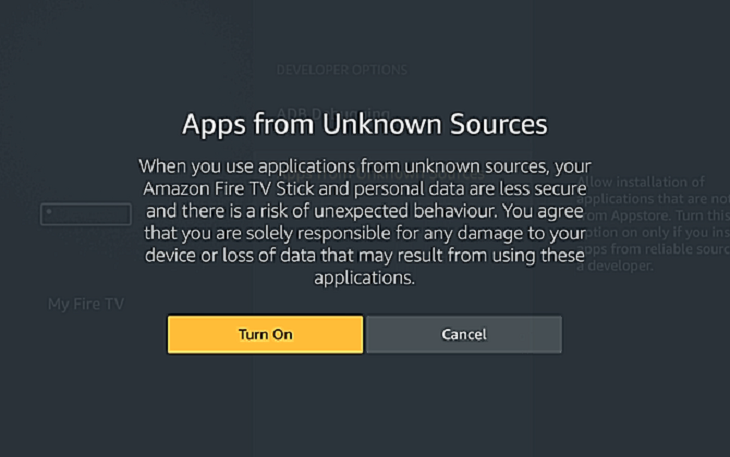 Chọn tiếp Apps from Unknown Sources và click vào Turn On