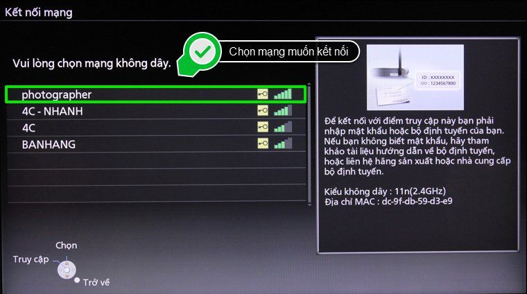 Chọn mạng wifi mà bạn muốn kết nối