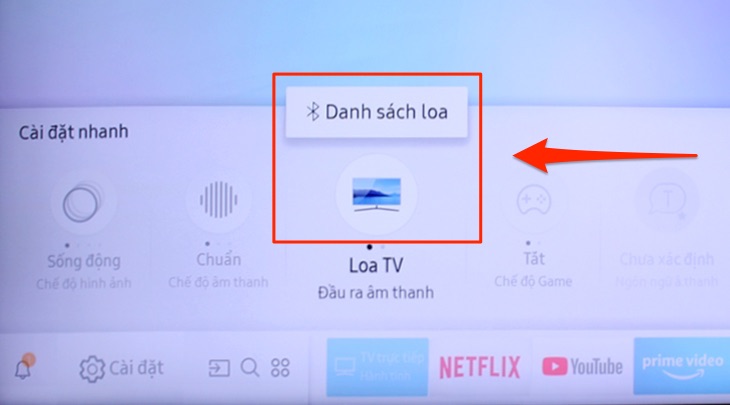 Chọn mục Danh sách loa để tìm thiết bị Bluetooth