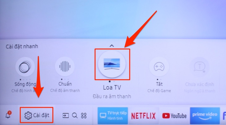 Giao diện cài đặt âm thanh chọn đầu ra là Loa TV trên tivi Samsung