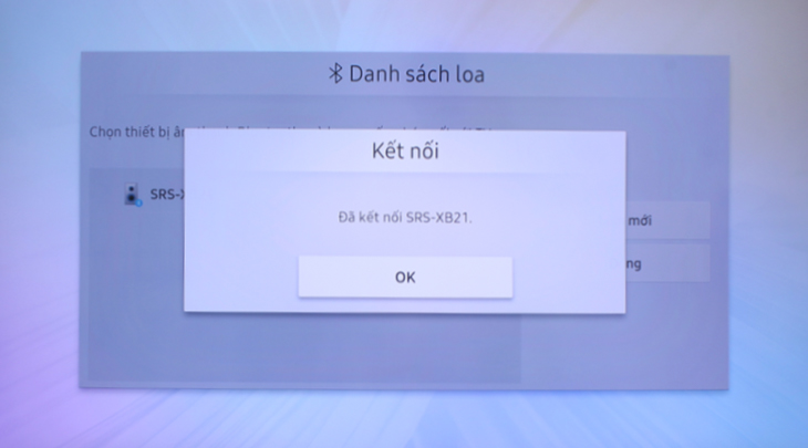 Giao diện tivi Samsung hiển thị đã kết nối thành công với loa Bluetooth