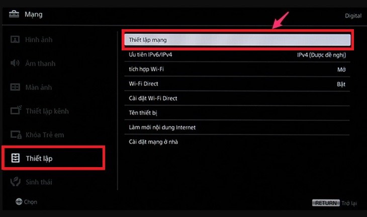 Cách kết nối tivi Sony BRAVIA với mạng có dây đối với tivi không phải Android TV