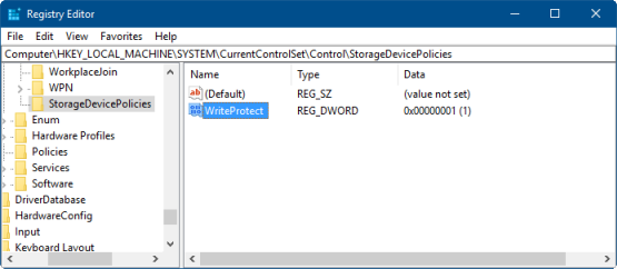 Duyệt tìm đến nhánh HKEY_LOCAL_MACHINE \ SYSTEM \ CurrentControlSet \ Control \ StorageDevicePolicies