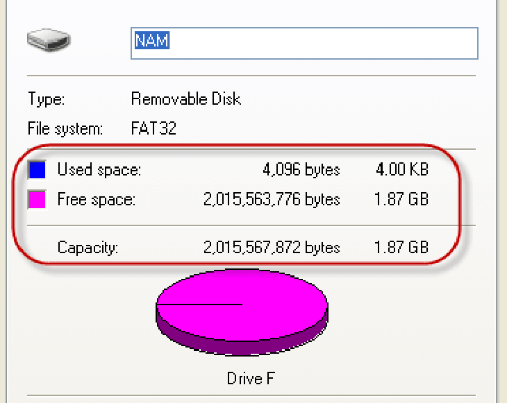 Kiểm tra dung lượng của USB