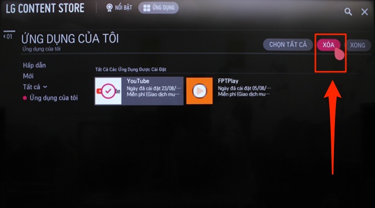 Phần LG Content Store trên tivi LG