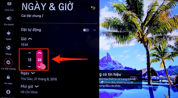 Phần cài đặt Ngày & Giờ trên tivi LG