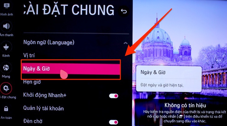 Phần cài đặt trên tivi LG