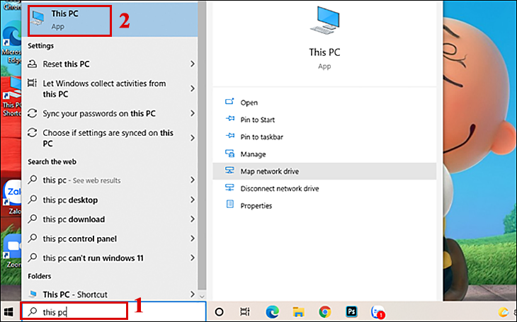 Tại gốc dưới trái màn hình bạn hãy nhấn tìm This PC hoặc My Computer.