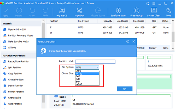 chỉnh sửa nhãn theo ý muốn trong hộp Partition Label