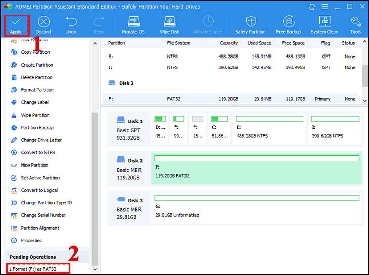 nhấp vào Apply và Proceed để format thẻ SD
