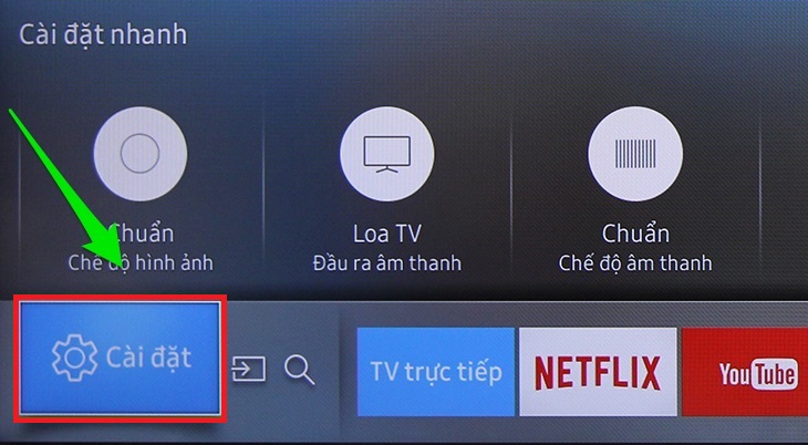 Tiếp tục nhấn nút Home trên remote > chọn Cài đặt.