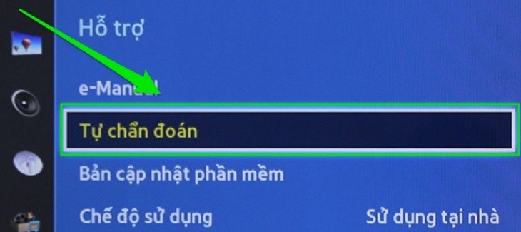 Nhấn nút Menu trên remote để chọn Tự chuẩn đoán trên màn hình tivi
