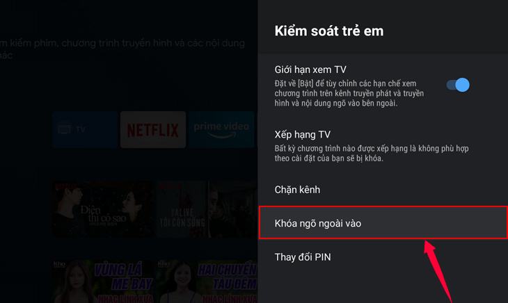 Chọn Khóa ngõ ngoài vào