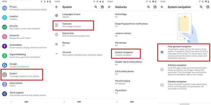 Cách bật điều hướng cử chỉ trên Android Q