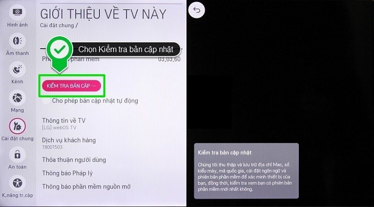 Chọn Phiên bản phần mềm, cập nhật nếu cần thiết