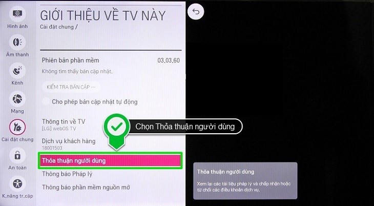 Chọn Thỏa thuận người dùng