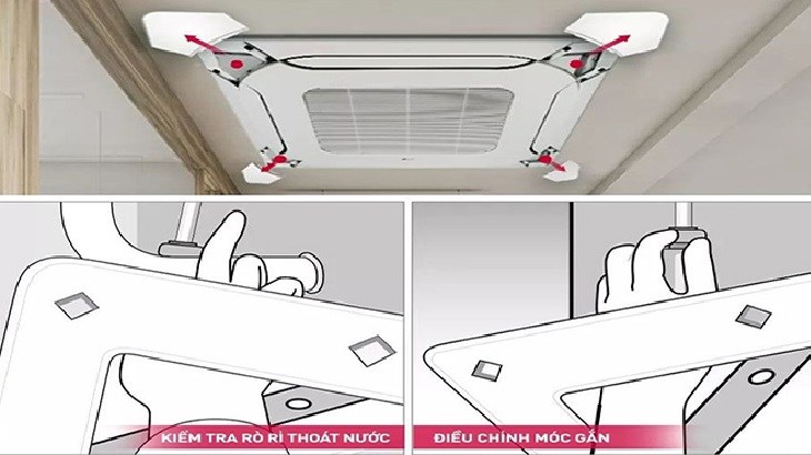 Cách lắp mặt nạ điều hòa âm trần LG Inverter 3 HP ZTNQ30GNLE0 vào trần nhà thạch cao