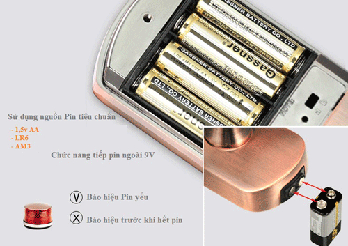 Dùng pin dự phòng để mở khóa cửa điện tử khi khóa cửa hết pin