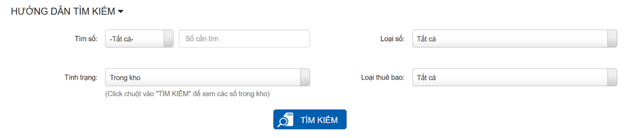 Nhập thông tin tìm kiếm SIM số theo yêu cầu