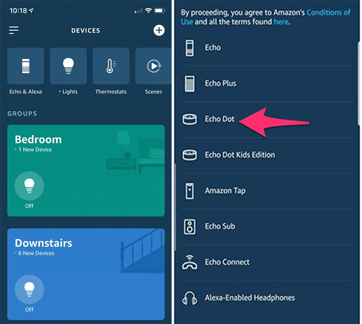 nhấn vào biểu tượng Echo & Alexa và chọn thiết bị