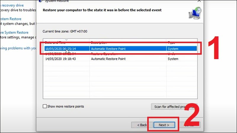 Chọn file backup đã sao lưu trên hệ thống trước đó > Nhấn Next.