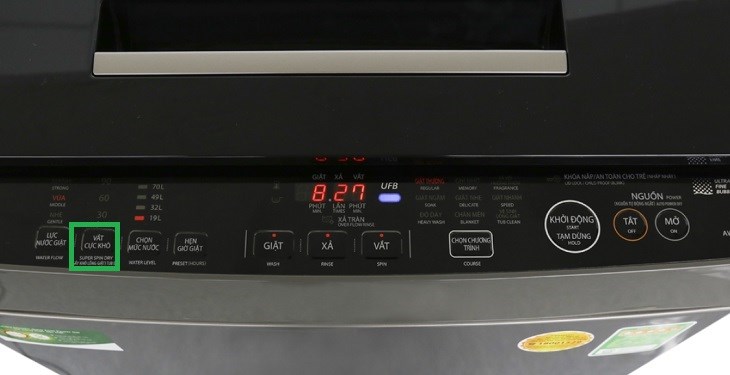 Chọn nút Vắt cực khô để bắt đầu cài đặt thời gian vắt theo nhu cầu sử dụng