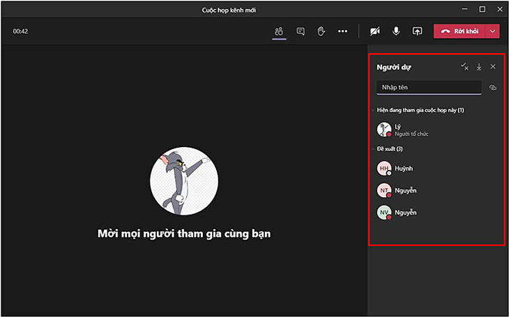 Sau khi chọn Meet now, hệ thống sẽ tự động tạo cuộc họp với tất cả thành viên trong nhóm như hình dưới đây.