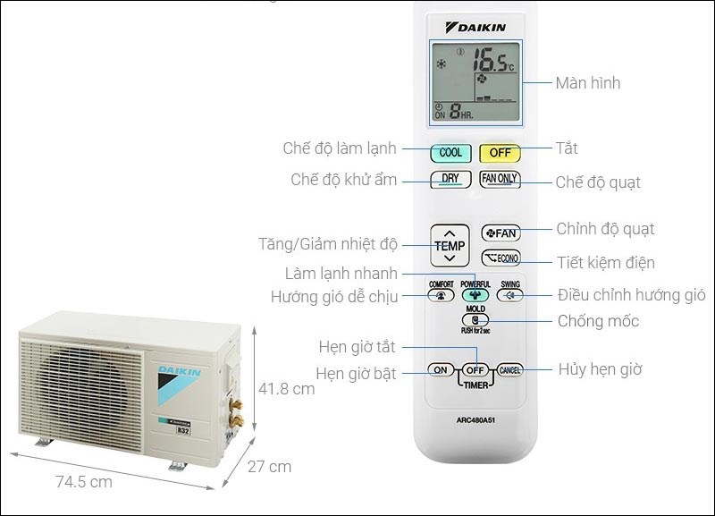 Điều khiển của điều hòa Daikin Inverter 8500 BTU FTKB25WMVMV